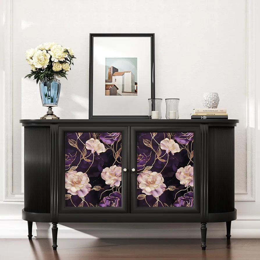 Dark Floral Wallpaper Peel and Stick Purple/Gold Rose Flower Contact Paper Wall Paper Waterproof Self-Adhesive Wall Covering for Bedroom Countertop Desk Cabinets Decor Renter Friendly 17.4" x 118"