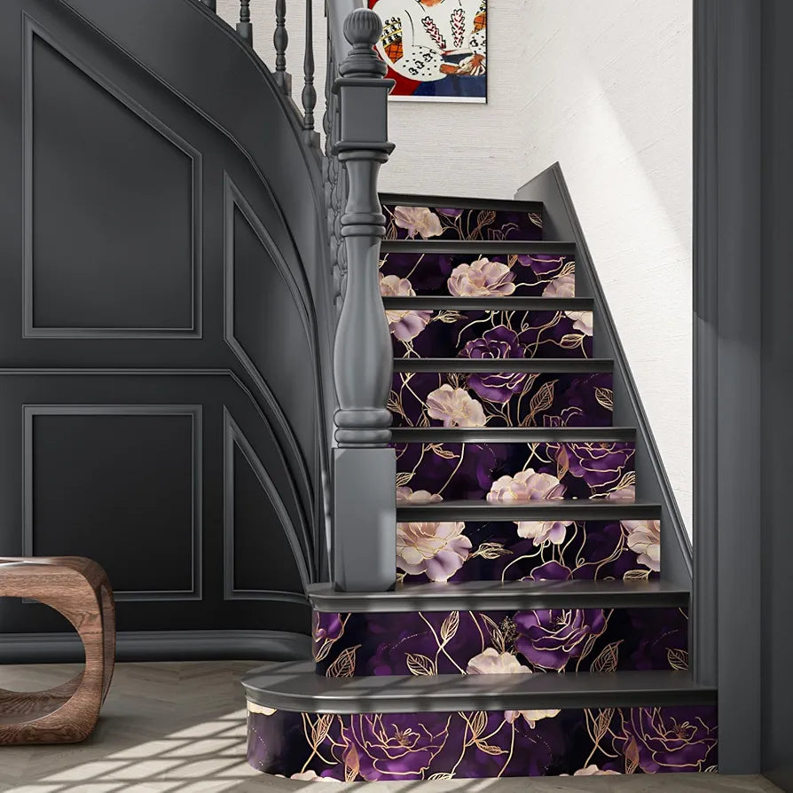 Dark Floral Wallpaper Peel and Stick Purple/Gold Rose Flower Contact Paper Wall Paper Waterproof Self-Adhesive Wall Covering for Bedroom Countertop Desk Cabinets Decor Renter Friendly 17.4" x 118"