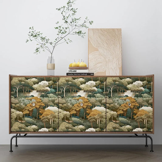 Autumn Forest Wallpaper Peel and Stick Vintage Yellow Woodland Trees Contact Paper Waterproof Self-Adhesive Wall Paper for Bedroom Countertop Desk Cabinets Shelf Decor 17.4" x 118" Renter Friendly