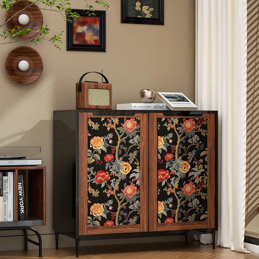 Black Floral Wallpaper Peel and Stick Paisley Dark Red Flower Contact Paper Waterproof Self-Adhesive Vintage Wall Paper Wall Covering for Bedroom Countertop Desk Cabinets 17.4" x 118" Renter Friendly