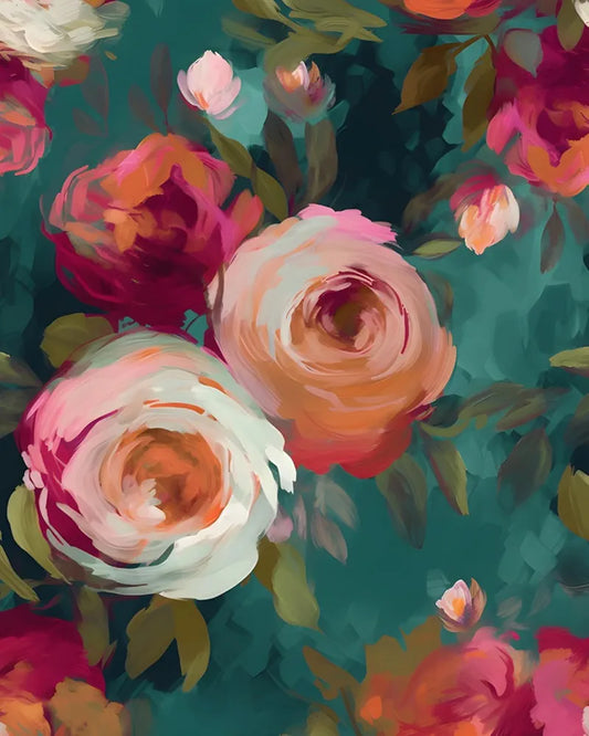 Watercolor Wallpaper Floral Peel and Stick 17.4" x 118" Rose Contact Paper Vintage Flower Watercolor Self Adhesive Covering for Bedroom Cabinet Bathroom Home Decor