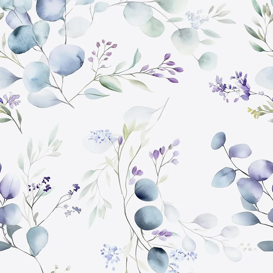 Purple Leaf Wallpaper Peel and Stick Vintage Greenery Leaf Contact Paper White Floral Wallpaper Waterproof Self-Adhesive Wall Covering for Bedroom Countertop Desk Cabinets 17.4" x 118"