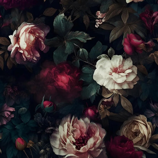 Dark Flower Wallpaper Floral Peel and Stick 17.4" x 118" Vintage Contact Paper Waterproof Self Adhesive Covering for Bedroom Cabinet Bathroom Home Decor