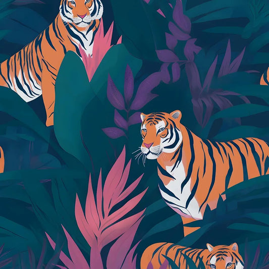 Tiger Wallpaper Jungle Peel and Stick 17.4" x 118" Dark Blue Contact Paper Watercolor Self Adhesive Covering for Bedroom Cabinet Bathroom Home Decor