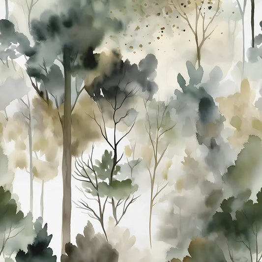 Foggy Forest Wallpaper Peel and Stick Vintage Boho White Floral Contact Paper Green Leaf Wallpaper Waterproof Self-Adhesive Wall Covering for Bedroom Countertop Desk Cabinet 17.4" x 118"