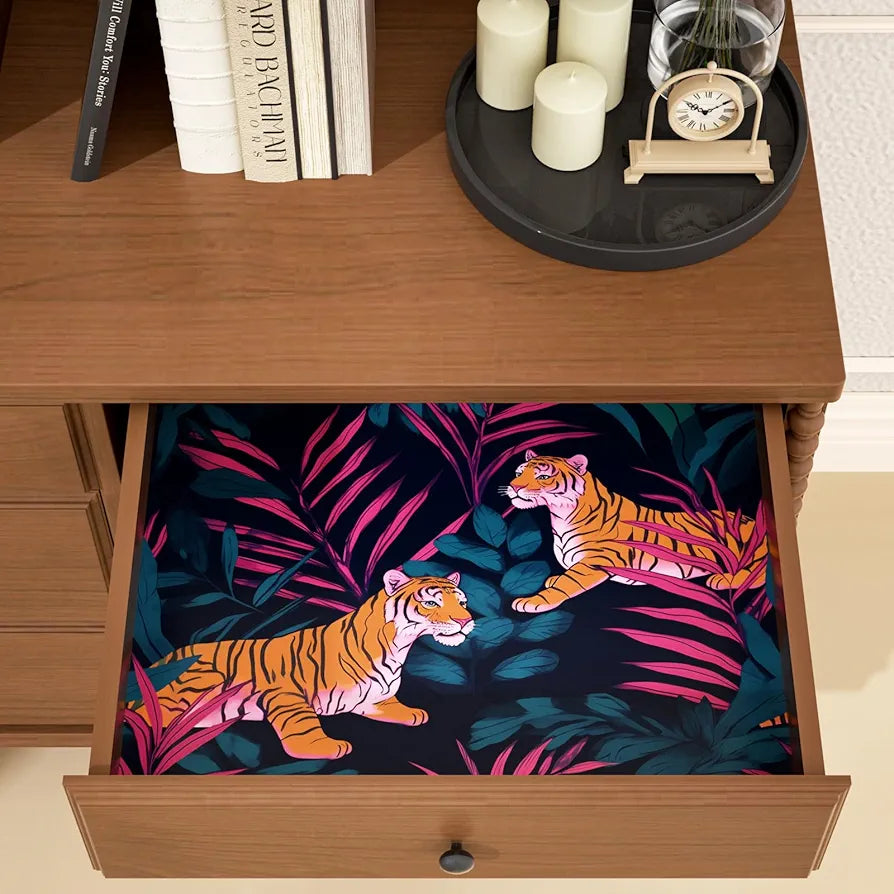 Tiger Wallpaper Peel and Stick,Jungle Forest Animals Contact Paper Pink/Orange/Blue Waterproof Self-Adhesive Tropical Wall Paper for Bedroom Countertop Desk Cabinets Drawer Decor 17.4" x 118"