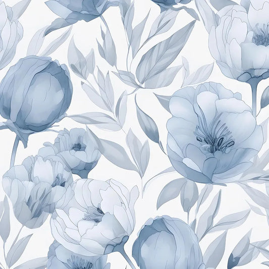 Blue Floral Wallpaper Peel and Stick White Floral Contact Paper Blue Leaf Wallpaper Waterproof Self-Adhesive Wall Covering for Bedroom Countertop Desk Cabinets Decor 17.4" x 118"