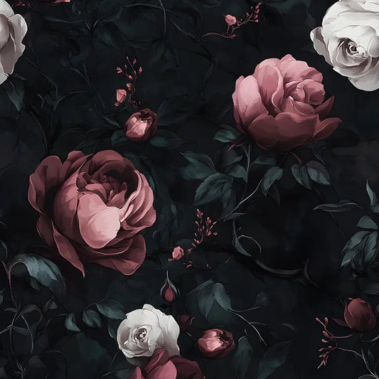 Dark Wallpaper Rose Peel and Stick 17.4" x 118" Black Red Contact Paper Vintage Watercolor Self Adhesive Covering for Bedroom Cabinet Bathroom Home Decor
