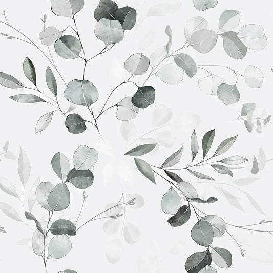 Gray Leaf Wallpaper Peel and Stick Vintage Leaf Contact Paper White Greenery Floral Wallpaper 17.4" x 118" Waterproof Self-Adhesive Wall Covering for Bedroom Countertop Desk Cabinets