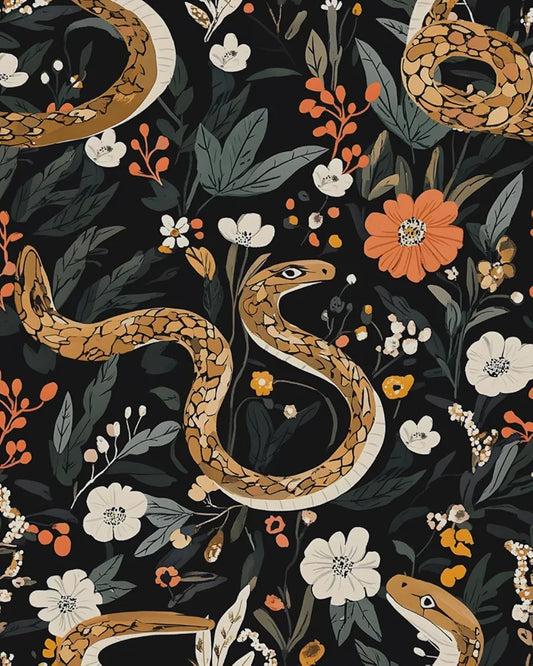 Snake Wallpaper Floral Peel and Stick 17.4" x 118" Dark Floral Contact Paper Vintage Watercolor Self Adhesive Covering for Bedroom Cabinet Bathroom Home Decor