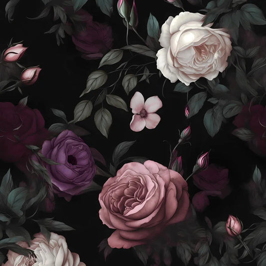 Dark Floral Wallpaper Peel and Stick Vintage Pink Rose Contact Paper Black Floral Wallpaper Waterproof Self-Adhesive Wall Covering for Bedroom Countertop Desk Cabinet 17.4" x 118"