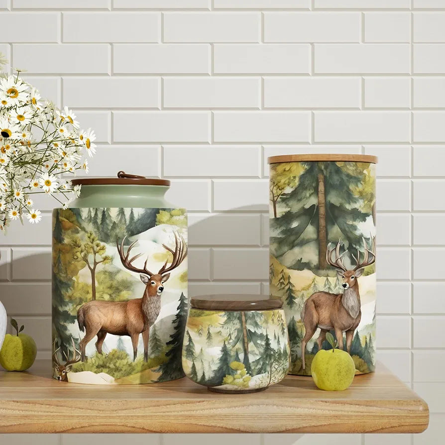 Green Forest Wallpaper Peel and Stick, Brown Deer Elk Contact Paper, Waterproof Self-Adhesive Animals Wall Paper for Bedroom Countertop Desk Cabinets Decor 17.4" x 118" Renter Friendly