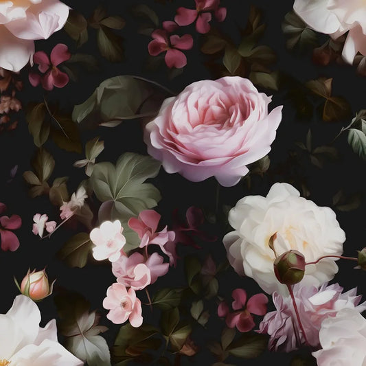 Glowing Pink Floral Peel and Stick Wallpaper Vintage Black Wallpaper Vinyl Wrap Kitchen Worktop Covering Vinyl Self Adhesive Leaf Contact Paper for Cabinets Drawers Sticker Decor 17.4" x 118"