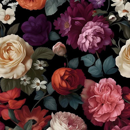 Dark Floral Wallpaper Peel and Stick Vintage Colorful Flower Contact Paper 17.4" x 118" Black Floral Wallpaper Waterproof Self-Adhesive Wall Covering for Bedroom Countertop Desk Cabinet