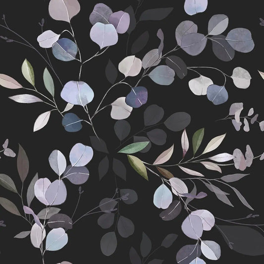 Purple Leaf Wallpaper Peel and Stick Dark Leaf Contact Paper Black Background Floral Wallpaper Waterproof Self-Adhesive Wall Covering for Bedroom Countertop Desk Cabinets 17.4" x 118"
