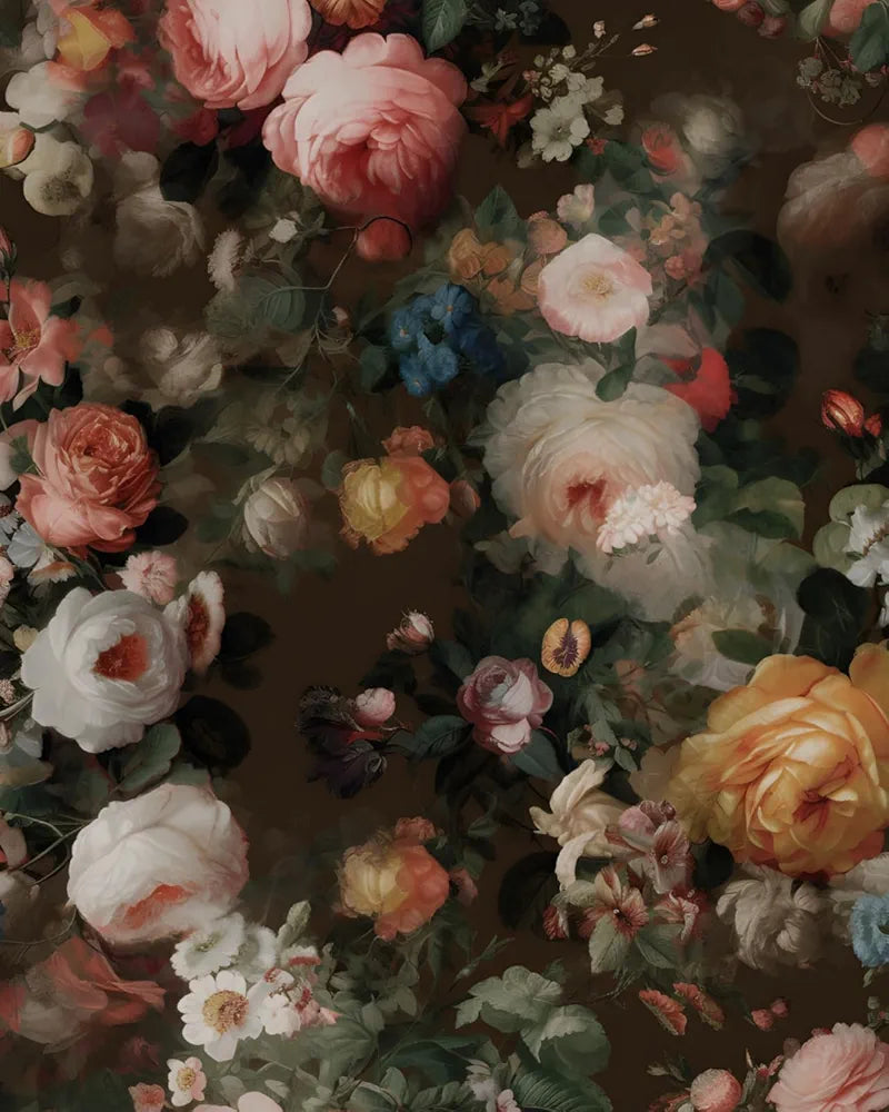 Colorful Wallpaper Floral Peel and Stick 17.4" x 118" Brown Contact Paper Vintage Watercolor Self Adhesive Covering for Bedroom Cabinet Bathroom Home Decor
