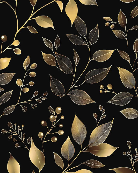 Black Gold Wallpaper Peel and Stick Dark Golden Leaf Floral Contact Paper Waterproof Self-Adhesive Vintage Retro Leaves Wall Paper for Bedroom Living Room Countertop Desk Cabinets Decor 17.4" x 118"