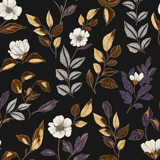 Dark Floral Wallpaper Peel and Stick Vintage Gold Leaf Contact Paper Black Floral Wallpaper Waterproof Self-Adhesive Wall Covering for Bedroom Countertop Desk Cabinets 17.4" x 118"