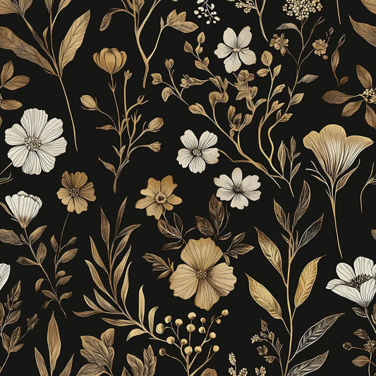 Vintage Wallpaper Gold Floral Peel and Stick Wallpaper Black Gold Contact Paper Dark Leaf Wall Paper Waterproof Self Adhesive Covering for Bedroom Cabinet Bathroom Home Decor 17.4" x 118"