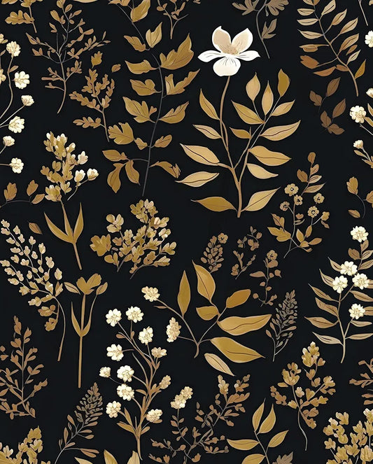 Black Gold Floral Wallpaper Peel and Stick Dark Leaf Contact Paper Waterproof Self-Adhesive White Golden Vintage Retro Flower Wall Paper for Bedroom Countertop Desk Cabinets Decor 17.4" x 118"