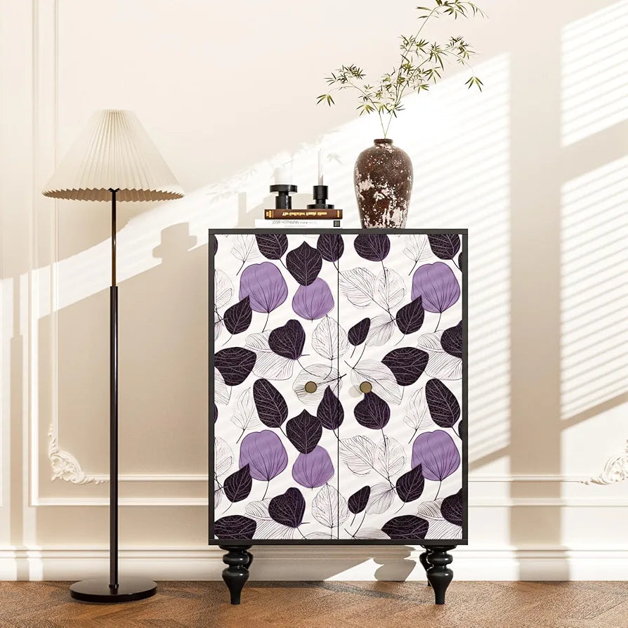 White Purple Leaf Wallpaper Peel and Stick Floral Contact Paper Leaves Wall Paper 17.4" x 118" Waterproof Self-Adhesive Wall Covering for Bedroom Countertop Desk Cabinets Decor Renter Friendly