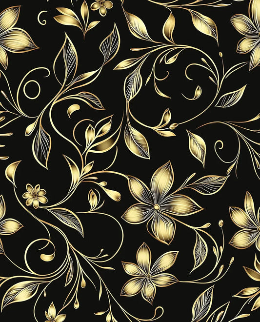 Black Gold Wallpaper Peel and Stick Dark Floral Paisley Contact Paper Waterproof Self-Adhesive White Golden Vintage Retro Flower Wall Paper for Bedroom Countertop Desk Cabinets Decor 17.4" x 118"