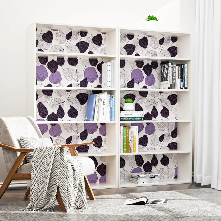 White Purple Leaf Wallpaper Peel and Stick Floral Contact Paper Leaves Wall Paper 17.4" x 118" Waterproof Self-Adhesive Wall Covering for Bedroom Countertop Desk Cabinets Decor Renter Friendly