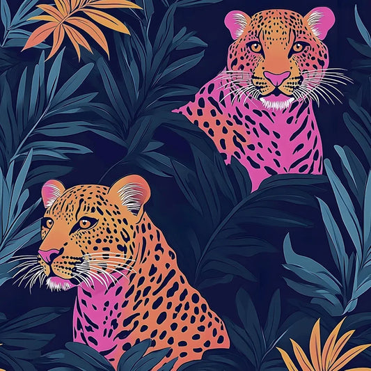 Leopard Wallpaper Jungle Peel and Stick 17.4" x 118" Dark Blue Pink Contact Paper Vintage Watercolor Self Adhesive Covering for Bedroom Cabinet Bathroom Home Decor