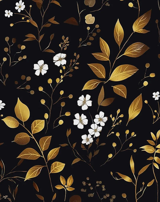 Black Gold Wallpaper Peel and Stick Dark Floral Contact Paper Waterproof Self-Adhesive Vintage Antique Golden Leaf Wall Paper for Bedroom Living Room Countertop Desk Cabinets Drawer Decor 17.4" x 118"