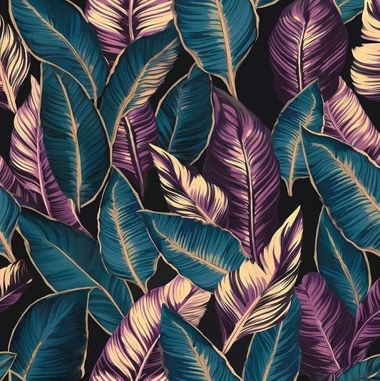 Tropical Leaf Wallpaper Peel and Stick, Dark Blue/Purple Palm Leaves Contact Paper ,Waterproof Self-Adhesive Jungle Leafy Wall Paper for Bedroom Countertop Desk Cabinets 17.4" x 118" Renter Friendly
