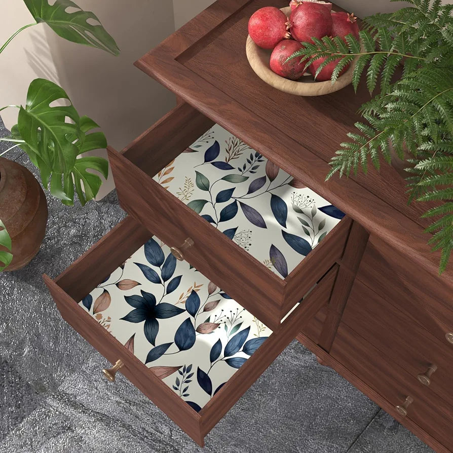 Navy Leaf Peel and Stick Wallpaper Floral Wallpaper 17.4" x 118" Dark Blue Leaf Contact Paper Navy Vinyl Wrap Easily Peel Off Self-Adhesive Wall Paper for Bedroom Kitchen Cabinet Bathroom