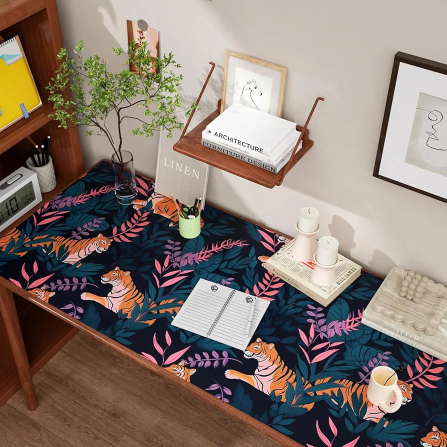 Tiger Wallpaper Peel and Stick Vintage Blue Tiger Floral Contact Paper Retro Flower Wall Wallpaper Waterproof Self-Adhesive Wall Covering for Bedroom Countertop Desk Cabinet 17.4" x 118"