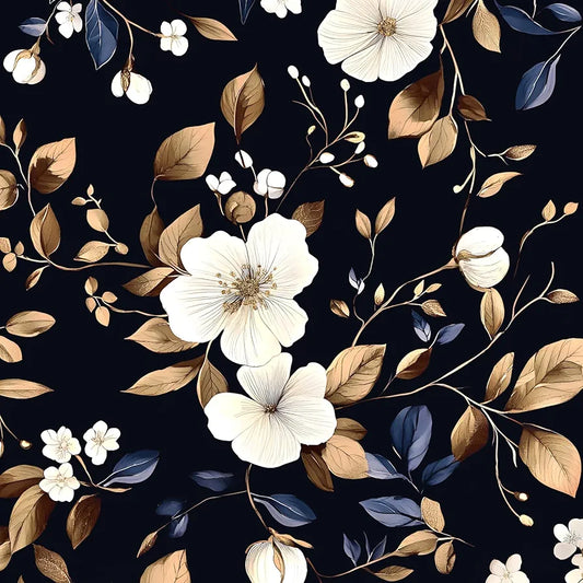 Dark Floral Wallpaper Peel and Stick Vintage Gold Leaf Contact Paper Black Floral Wallpaper Navy/Gold Leaf Waterproof Self-Adhesive Wall Covering for Bedroom Countertop Desk Cabinet 17.4" x 118"