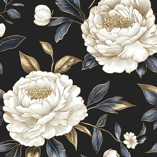 Navy Wallpaper Flower Peel and Stick 17.4" x 118" Black Blue Contact Paper Vintage Watercolor Self Adhesive Covering for Bedroom Cabinet Bathroom Home Decor