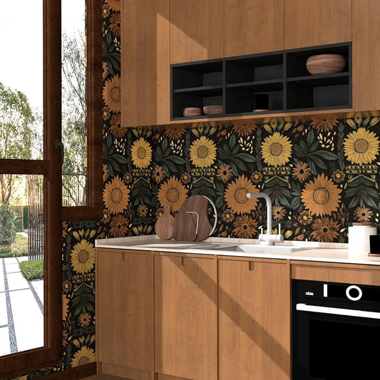 Boho Wallpaper Dark Floral Peel and Stick 17.4" x 118" Brown Contact Paper Vintage Watercolor Self Adhesive Covering for Bedroom Cabinet Bathroom Home Decor