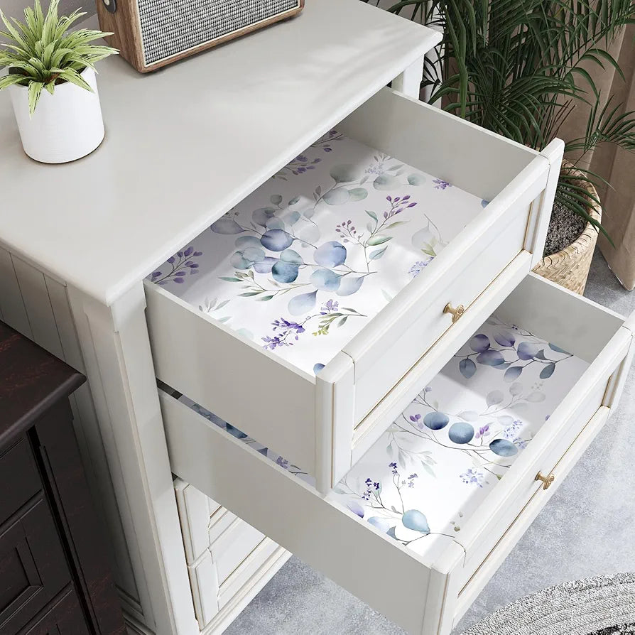 Purple Leaf Wallpaper Peel and Stick Vintage Greenery Leaf Contact Paper White Floral Wallpaper Waterproof Self-Adhesive Wall Covering for Bedroom Countertop Desk Cabinets 17.4" x 118"