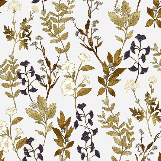 White Floral Wallpaper Peel and Stick Gold Leaf Contact Paper Leaf Wallpaper Waterproof Self-Adhesive Wall Covering for Bedroom Countertop Desk Cabinets Decor 17.4" x 118"