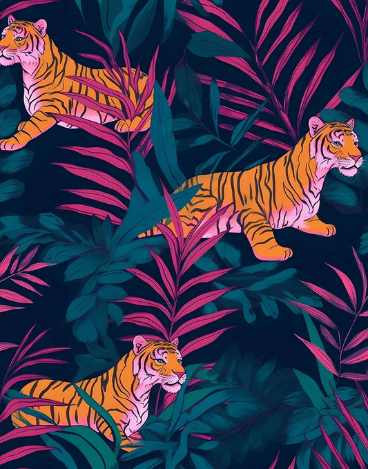 Tiger Wallpaper Peel and Stick,Jungle Forest Animals Contact Paper Pink/Orange/Blue Waterproof Self-Adhesive Tropical Wall Paper for Bedroom Countertop Desk Cabinets Drawer Decor 17.4" x 118"