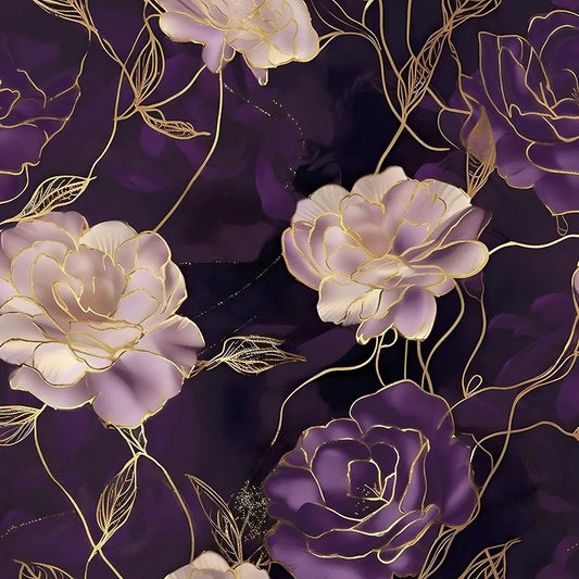 Dark Floral Wallpaper Peel and Stick Purple/Gold Rose Flower Contact Paper Wall Paper Waterproof Self-Adhesive Wall Covering for Bedroom Countertop Desk Cabinets Decor Renter Friendly 17.4" x 118"