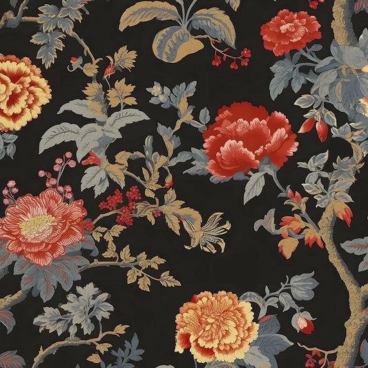 Black Floral Wallpaper Peel and Stick Paisley Dark Red Flower Contact Paper Waterproof Self-Adhesive Vintage Wall Paper Wall Covering for Bedroom Countertop Desk Cabinets 17.4" x 118" Renter Friendly
