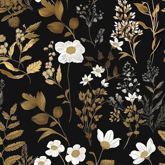 Black Gold Floral Wallpaper Peel and Stick Dark Leaf Contact Paper Waterproof Self-Adhesive Vintage Wall Paper 17.4" x 118" Wall Covering for Bedroom Countertop Desk Cabinets Decor Renter Friendly