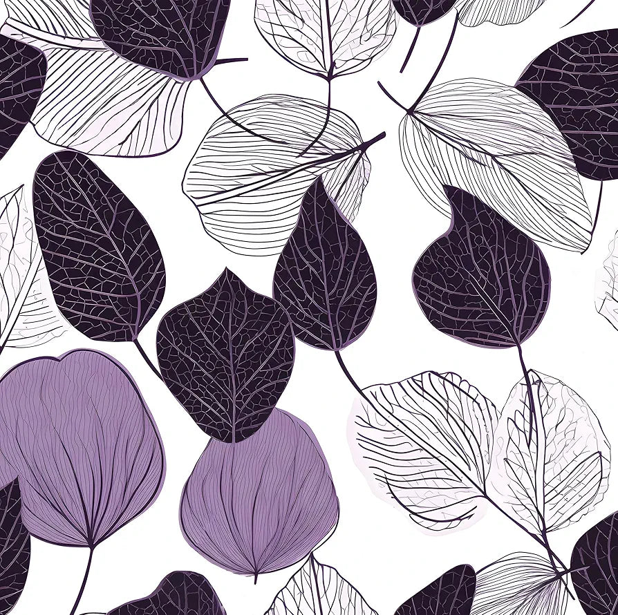 White Purple Leaf Wallpaper Peel and Stick Floral Contact Paper Leaves Wall Paper 17.4" x 118" Waterproof Self-Adhesive Wall Covering for Bedroom Countertop Desk Cabinets Decor Renter Friendly