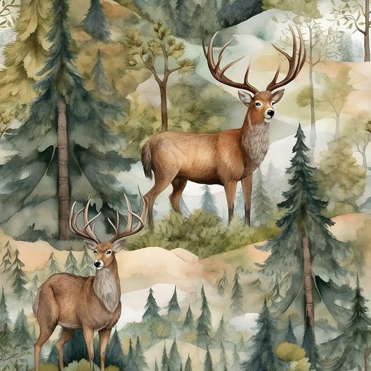 Green Forest Wallpaper Peel and Stick, Brown Deer Elk Contact Paper, Waterproof Self-Adhesive Animals Wall Paper for Bedroom Countertop Desk Cabinets Decor 17.4" x 118" Renter Friendly