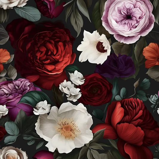 Dark Floral Wallpaper Peel and Stick Red Flower Contact Paper Modern Colorful Wall Paper Waterproof Self-Adhesive Wall Covering for Bedroom Countertop Desk Cabinets Decor 17.4" x 118" Renter Friendly